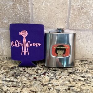 Silver Flask with Purple Oklahoma Koozie